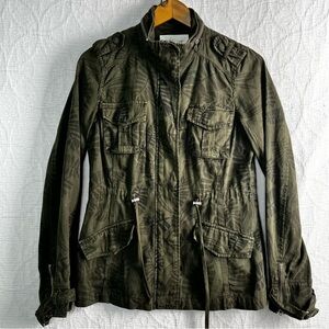 Anthropologie White Crow Women S Olive Green Utility Jacket Cotton Palm Leaf